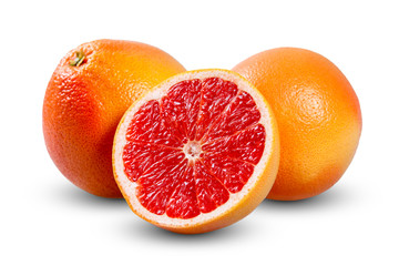 Fresh Grapefruit with juicy slice. Rich witch vitamin C isolated on white 