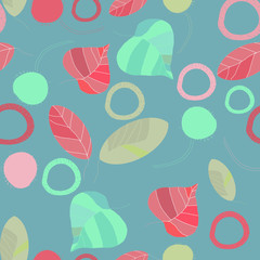 Floral seamless decorative pattern with leafs on a gray-blue background. Seamless pattern.Template for Designing fabric or paper.