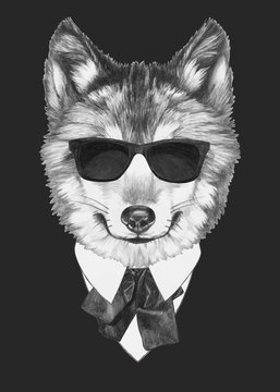 Portrait of Wolf in suit. Vector isolated elements.