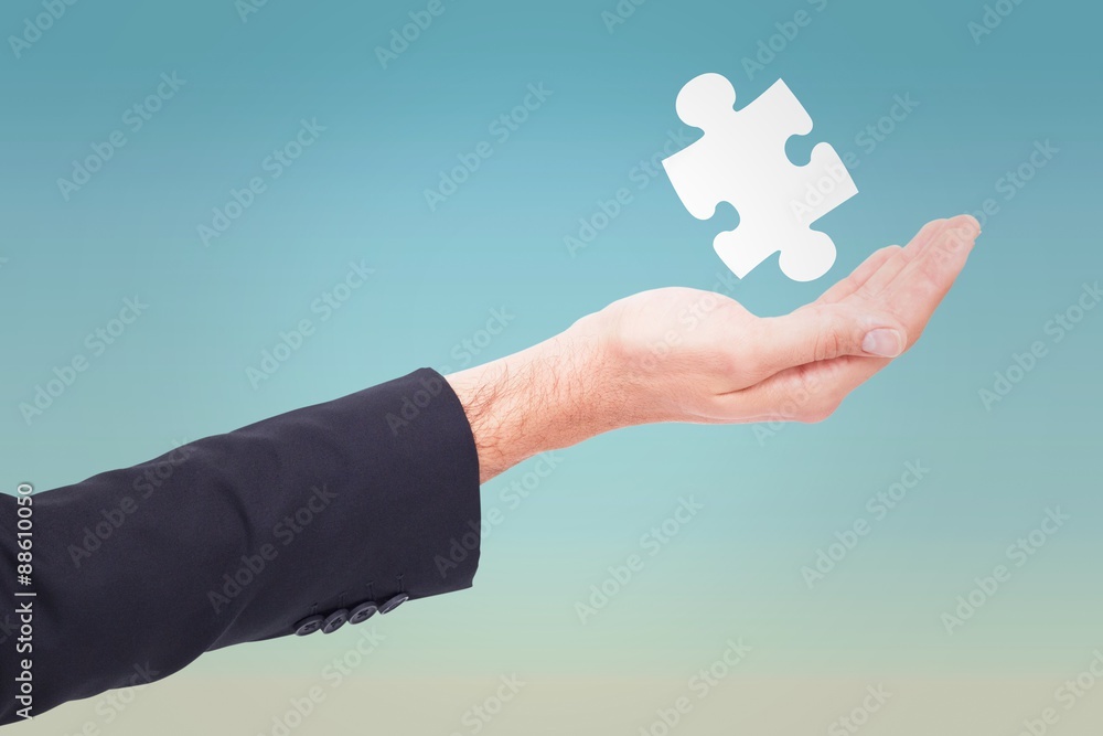 Poster composite image of close up of businessman with empty hand open