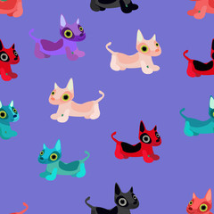 Comical dogs in cartoon style on a blue background. Seamless.