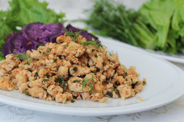 Thai Spicy minced chicken salad