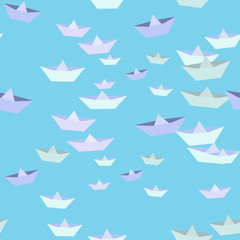 Paper boats on a blue background. Seamless.