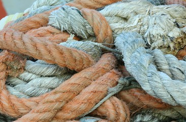 robust ropes used by fishermen to moor the boat