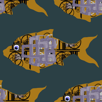 Mechanical Steampunk fish. Seamless.