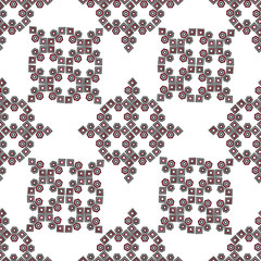 Red and black pattern on a white background.