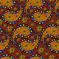 Colorful endless paisley background in oriental style ornament.