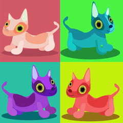 Set of multicolored dog in a cartoon style.