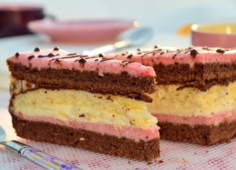 Cake with strawberry souffle