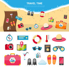 Summer Vacation Travel Concept Icons Set