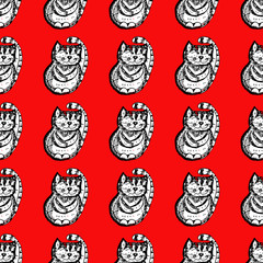 Cats on a red background. Seamless.