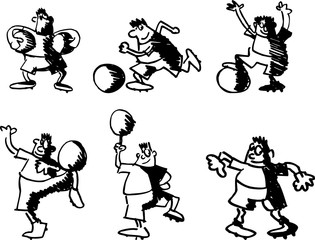 Set of funny cartoon soccer players