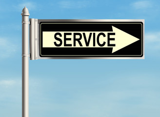 Service. Road sign on the sky background. Raster illustration.