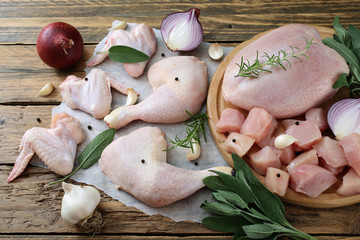 carne cruda pollo sfondo tavolo di legno rustico