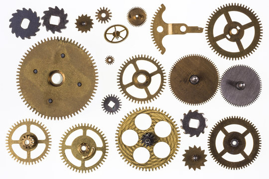 Old clockwork cogs and clock parts - Isolated
