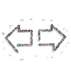 people in the shape of an arrow.