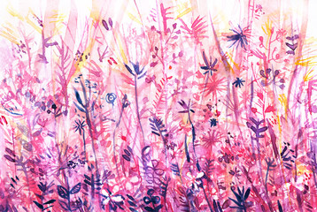 pink-purple thickets of grass, abstract watercolor background