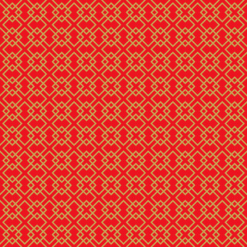 Golden seamless vintage Chinese window tracery square pattern background.
