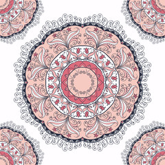 Card or invitation with mandala. Hand-drawn highly detailed round elements. Vector vintage decorative elements. Islam, Arabic, Indian, Turkish, Ottoman, Pakistan motifs.