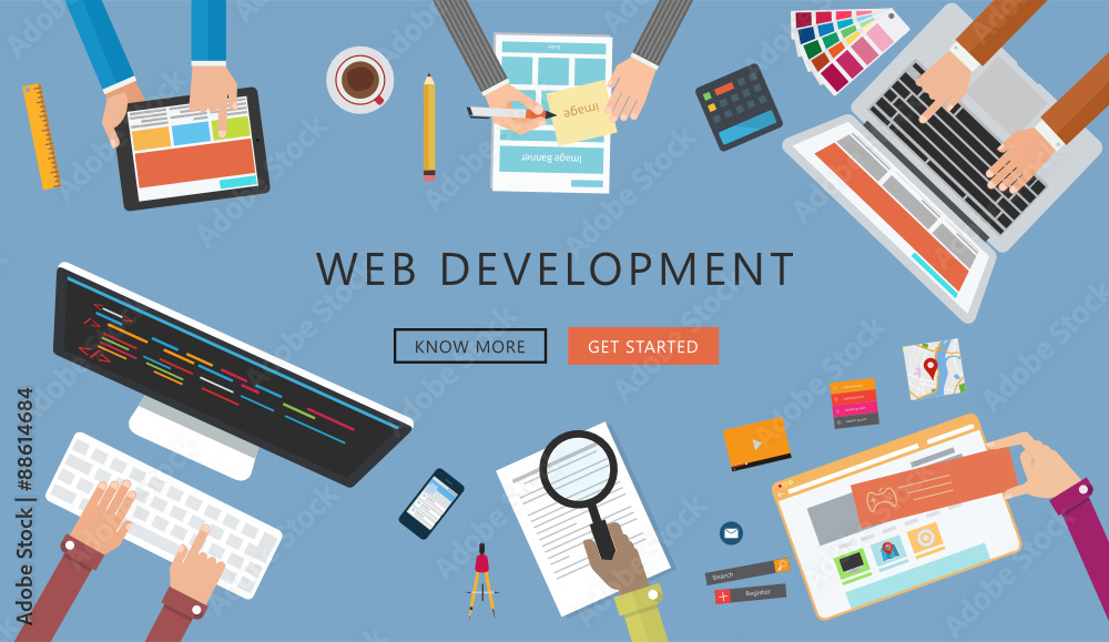 Poster web design & development concept. vector