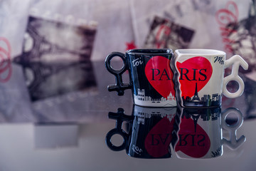souvenir cups of Paris in love