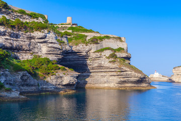 Fototapeta na wymiar Rocky cliffs with old fort of Bonifacio, Corsica