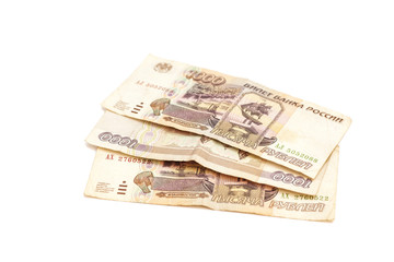 Russian money. One thousands rubles on white background
