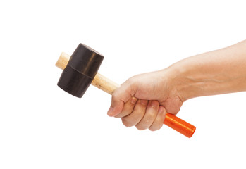 Hand with hammer isolated on white background