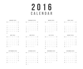 Calendar 2016 year vector design template - Minimalism Style