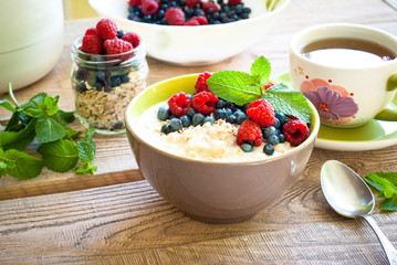 Healthy breakfast - oatmeal with berries