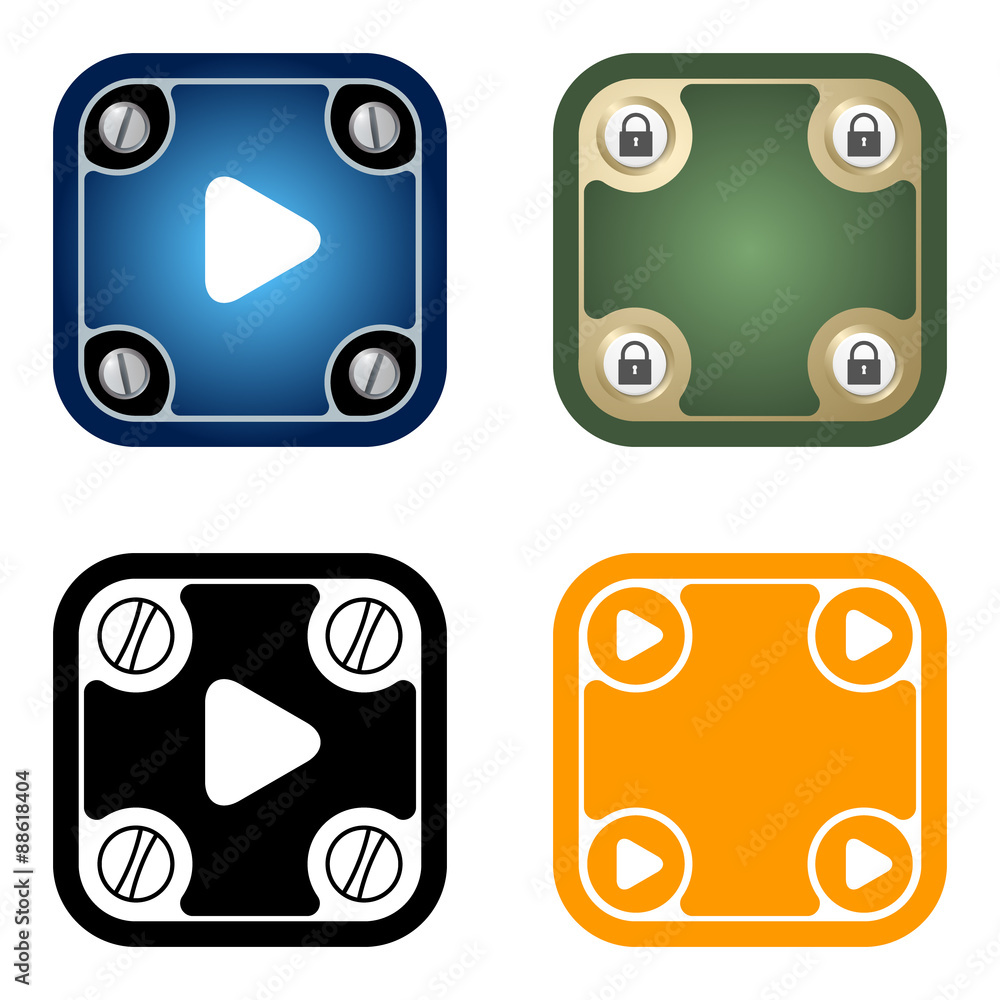 Poster set of four flat simple frames and play symbol