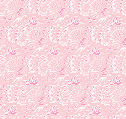 Florall seamless texture on pink background.