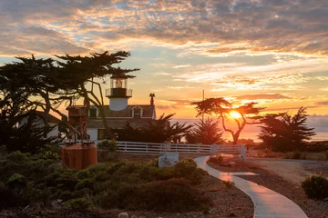 Fotobehang Sunset at Point Pinos Historic Lighthouse in Monterey California © lucky-photo