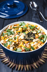Greek vegetable stew vegetables with beans and bacon    