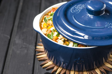 Greek vegetable stew vegetables with beans and bacon