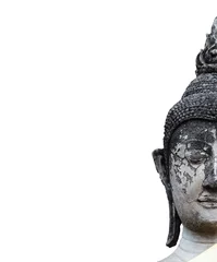 Papier Peint photo Bouddha Close-up head of old buddha statue in Thailand isolated on white background