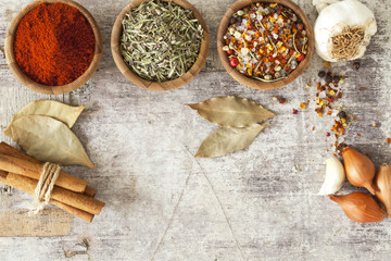 Fototapeta na wymiar Assorted spices in bowl