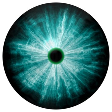 Isolated eye. Illustration of green blue stripped eye iris, light reflection