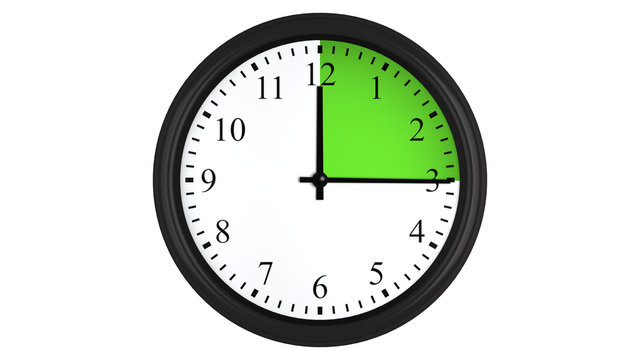 Wall clock with a green 15 minutes time interval