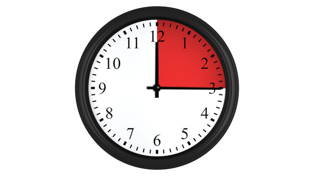 Wall clock with a red 15 minutes time interval