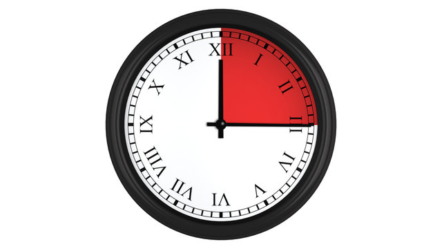 Roman wall clock with red 15 minutes time interval