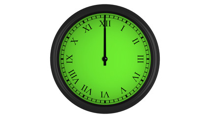 Roman wall clock with green 60 minutes time interval