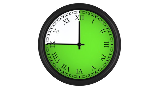 Roman wall clock with green 45 minutes time interval