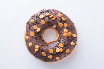 chocolate donuts on a white background