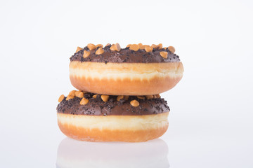 chocolate donuts on a white background