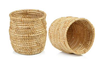 vintage weave wicker basket isolated on white background