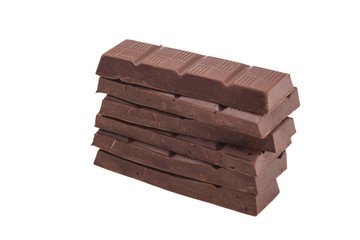 Broken milk chocolate bar isolated on white background