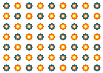 オレンジと黄色と青の花柄イラスト