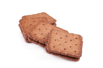 Sandwich biscuits, filled with chocolate, isolated on white back