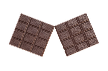 Broken milk chocolate bar isolated on white background